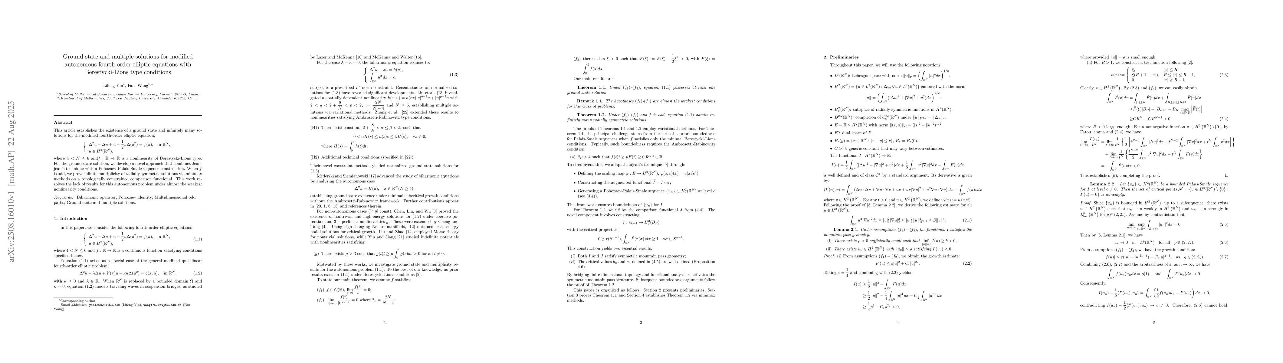 Thumbnail for Ground state and multiple solutions for modified autonomous fourth-order
  elliptic equations with Berestycki-Lions type conditions