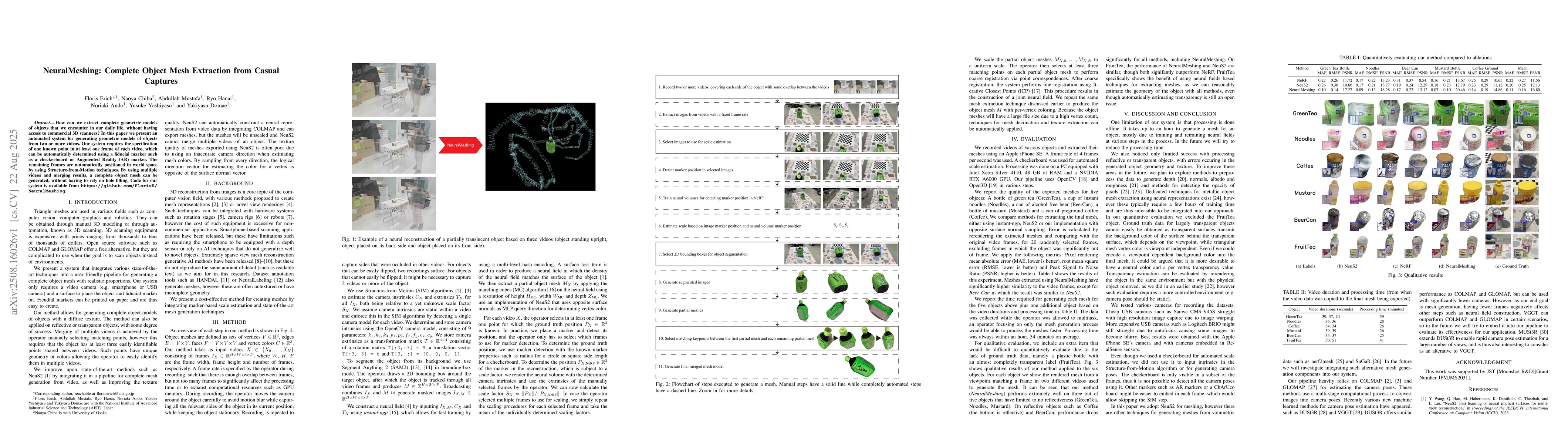 Thumbnail for NeuralMeshing: Complete Object Mesh Extraction from Casual Captures