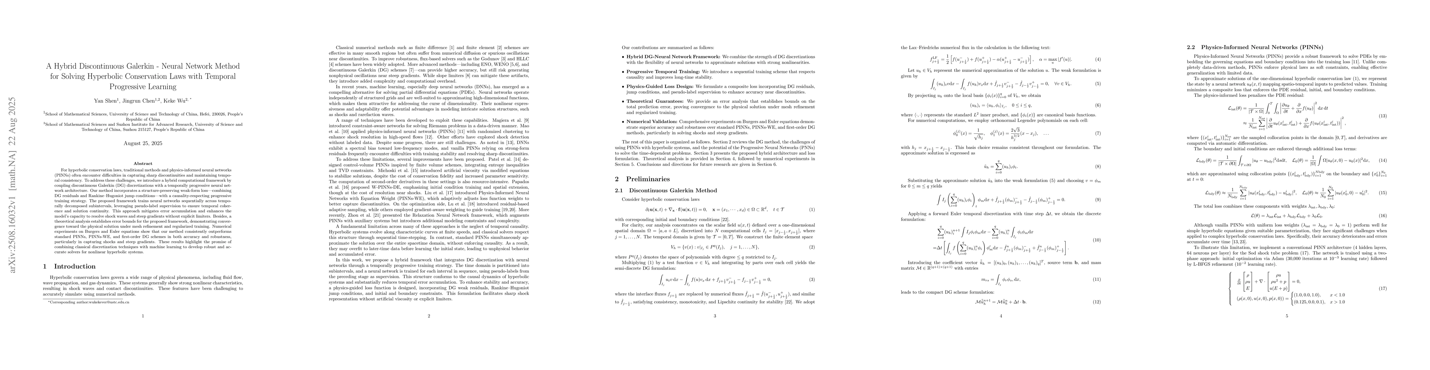 Thumbnail for A Hybrid Discontinuous Galerkin Neural Network Method for Solving
  Hyperbolic Conservation Laws with Temporal Progressive Learning