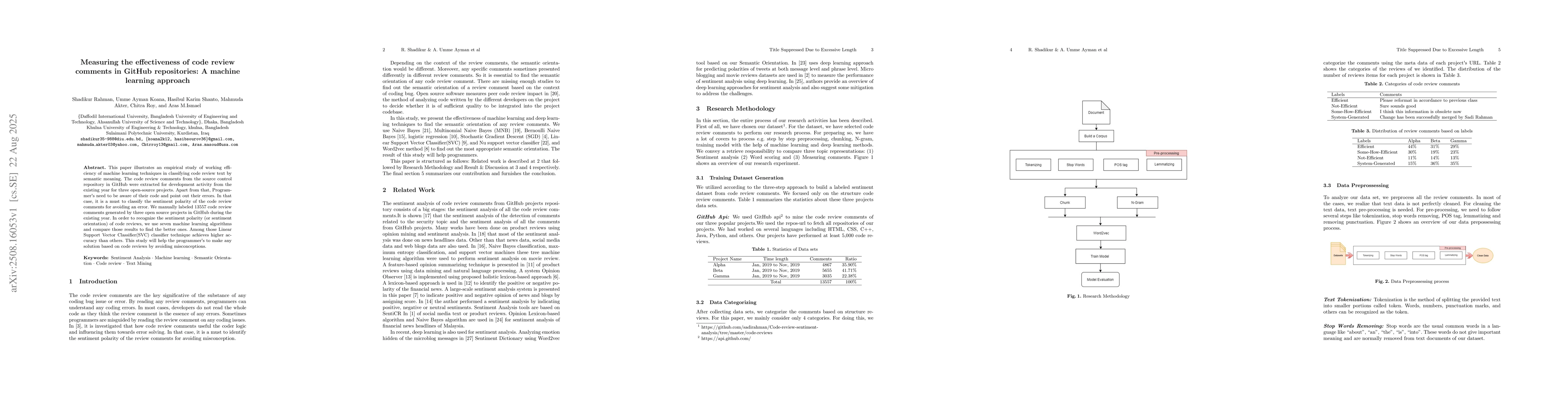 Thumbnail for Measuring the effectiveness of code review comments in GitHub
  repositories: A machine learning approach