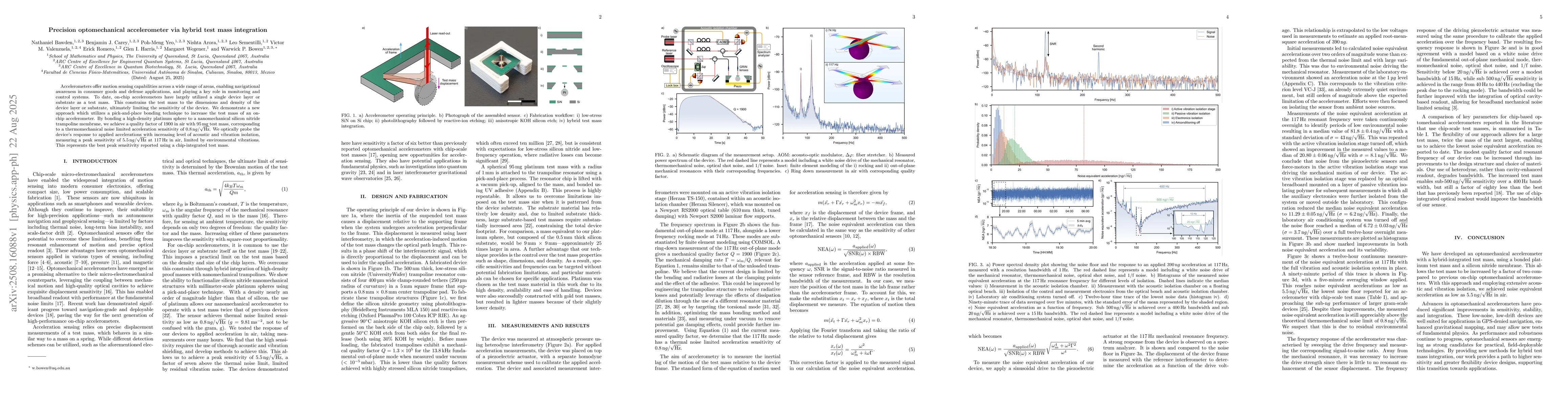 Thumbnail for Precision optomechanical accelerometer via hybrid test mass integration