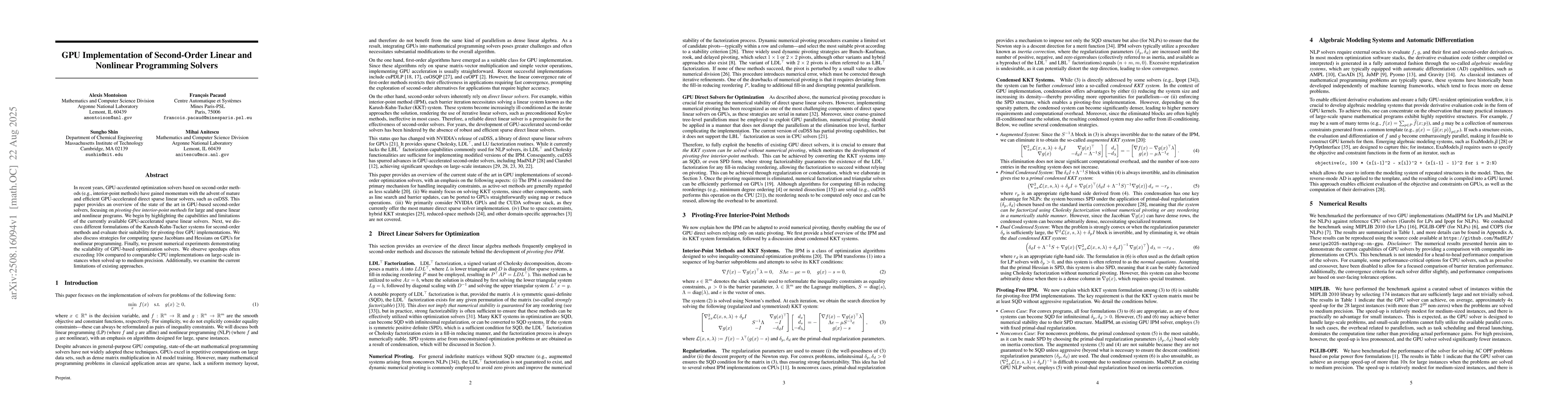 Thumbnail for GPU Implementation of Second-Order Linear and Nonlinear Programming
  Solvers