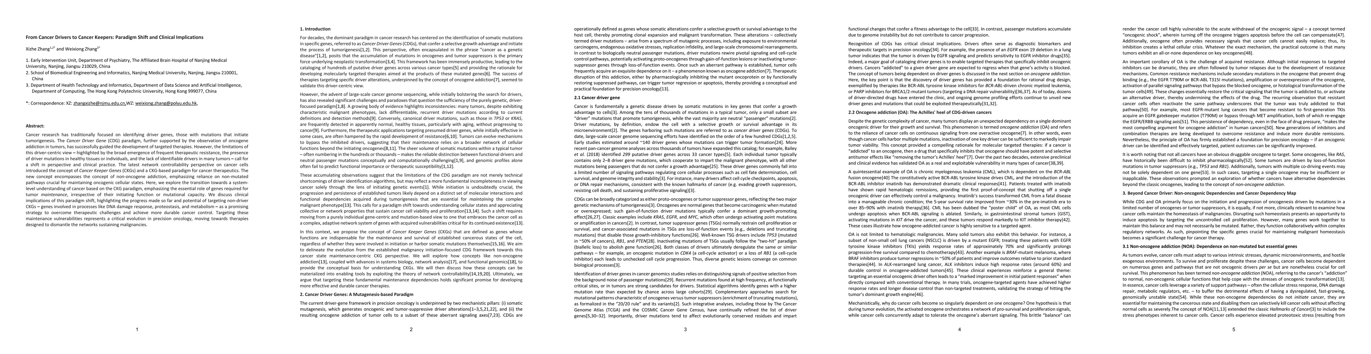 Thumbnail for From Cancer Drivers to Cancer Keepers: Paradigm Shift and Clinical
  Implications