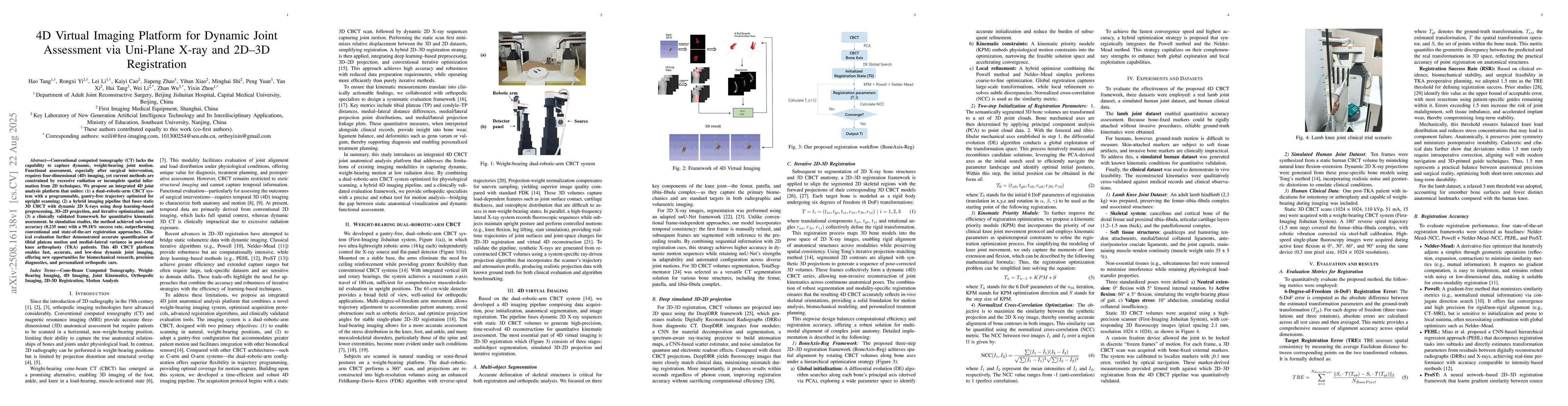 Thumbnail for 4D Virtual Imaging Platform for Dynamic Joint Assessment via Uni-Plane
  X-ray and 2D-3D Registration