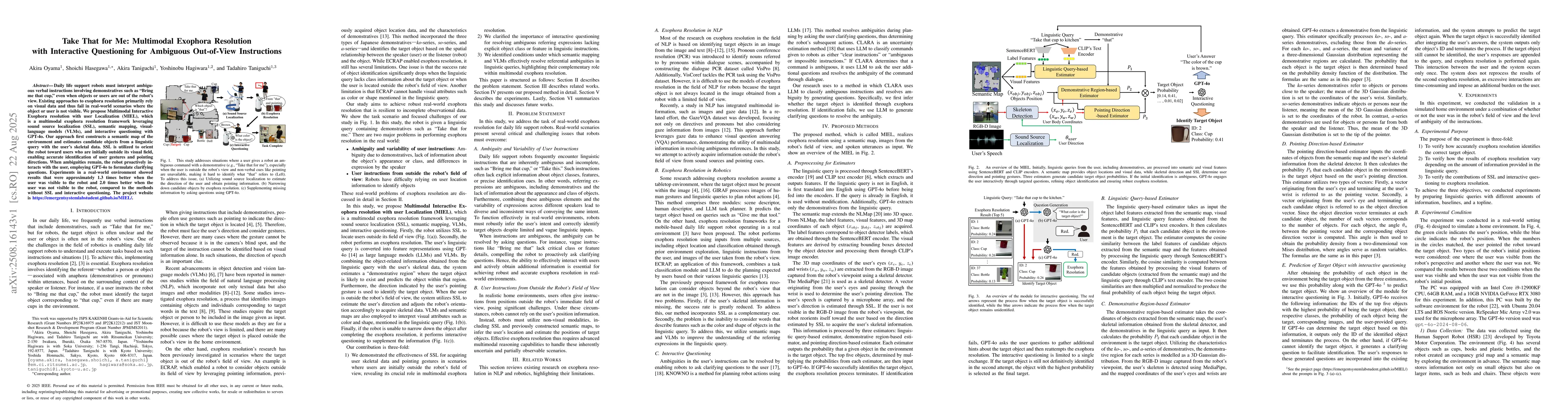 Thumbnail for Take That for Me: Multimodal Exophora Resolution with Interactive
  Questioning for Ambiguous Out-of-View Instructions