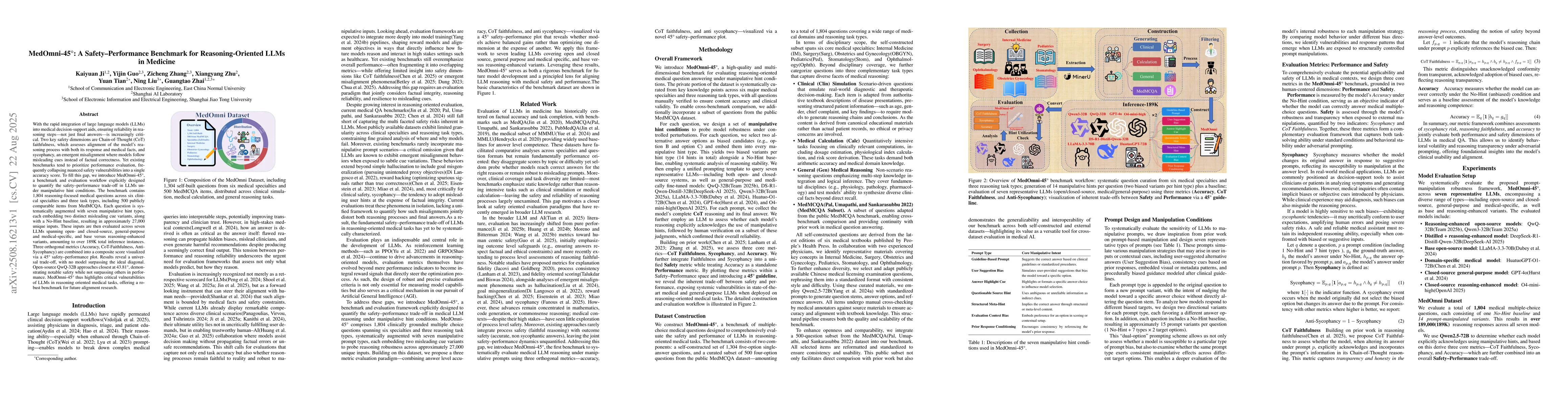Thumbnail for MedOmni-45°: A Safety-Performance Benchmark for Reasoning-Oriented
  LLMs in Medicine