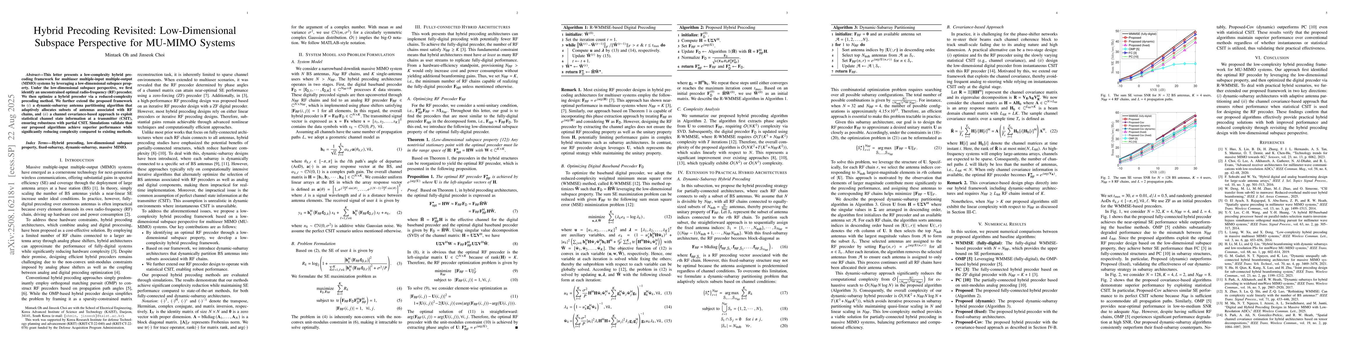 Thumbnail for Hybrid Precoding Revisited: Low-Dimensional Subspace Perspective for
  MU-MIMO Systems