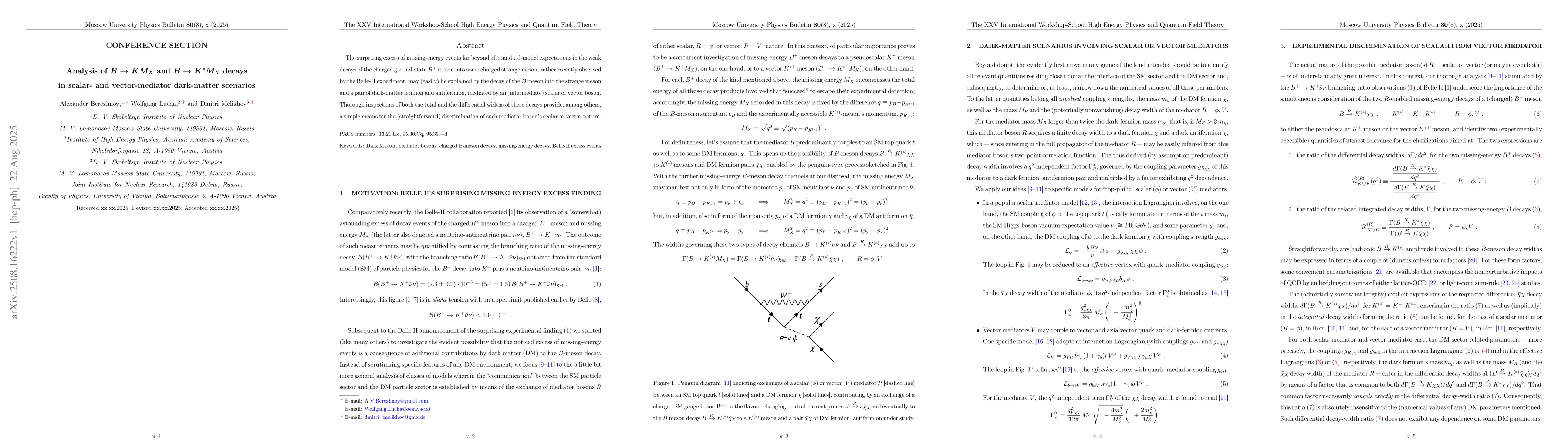 Thumbnail for Analysis of $B\to KM_X$ and $B\to K^* M_X$ decays in scalar- and
  vector-mediator dark-matter scenarios