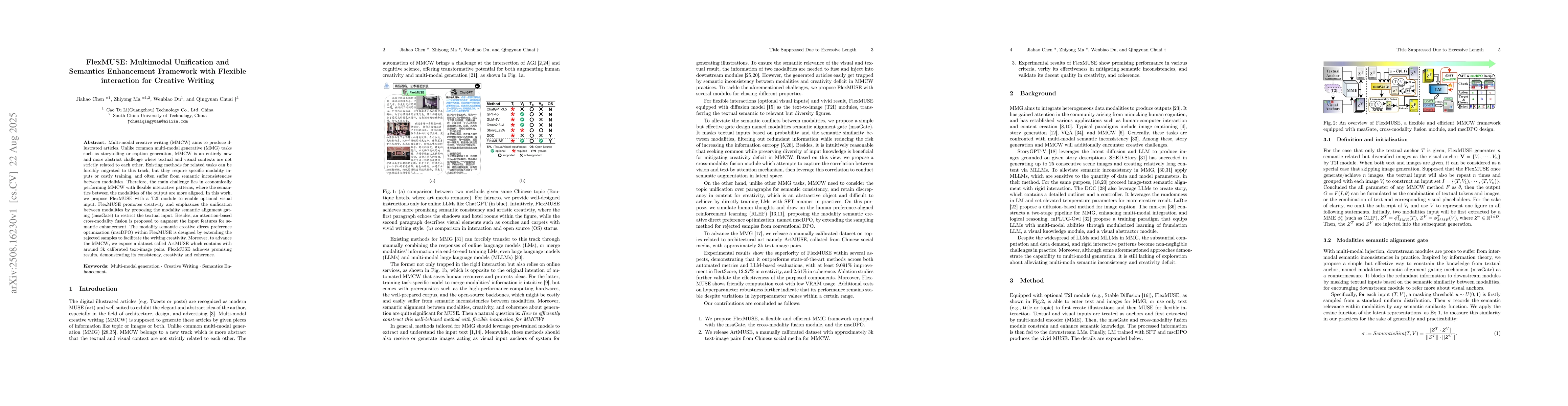 Thumbnail for FlexMUSE: Multimodal Unification and Semantics Enhancement Framework
  with Flexible interaction for Creative Writing