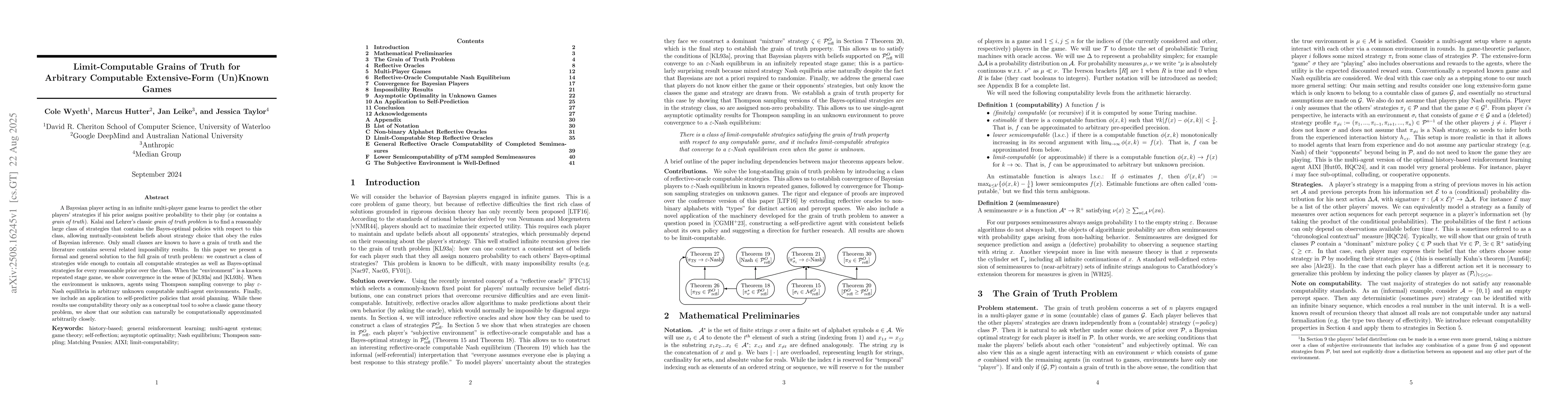 Thumbnail for Limit-Computable Grains of Truth for Arbitrary Computable Extensive-Form
  (Un)Known Games
