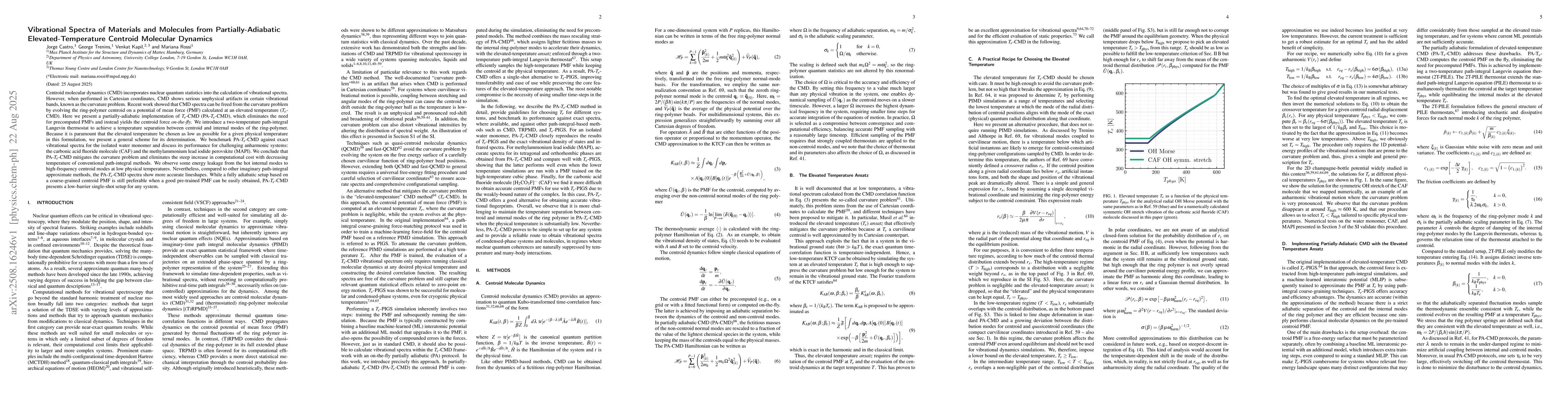 Thumbnail for Vibrational Spectra of Materials and Molecules from Partially-Adiabatic
  Elevated-Temperature Centroid Molecular Dynamics