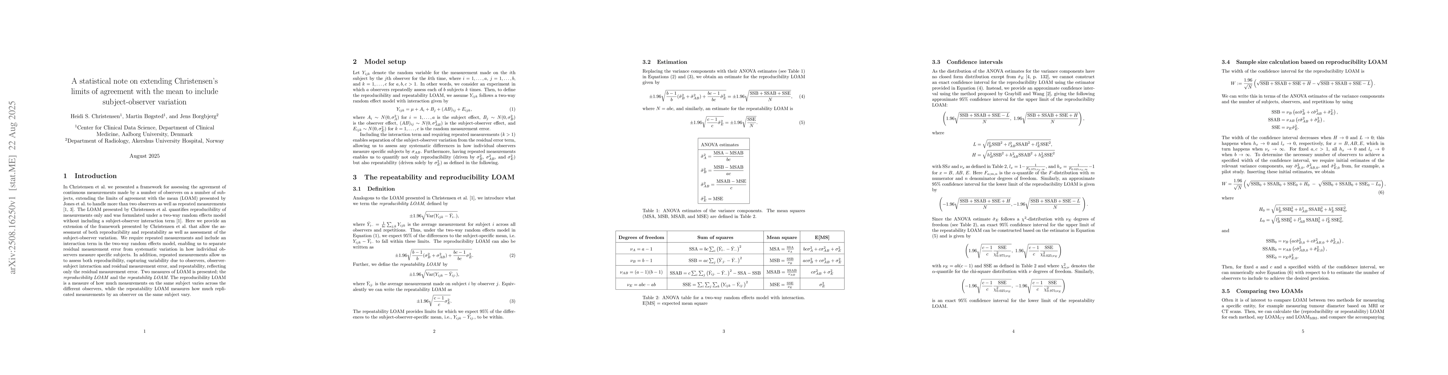 Thumbnail for A statistical note on extending Christensen's limits of agreement with
  the mean