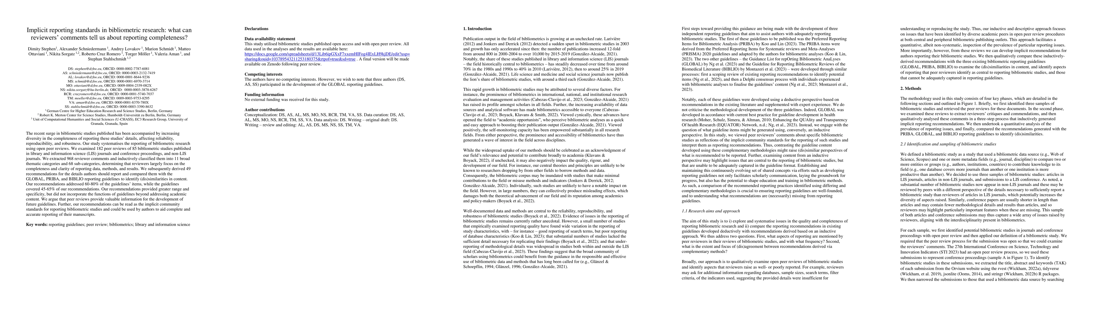 Thumbnail for Implicit reporting standards in bibliometric research: what can
  reviewers' comments tell us about reporting completeness?