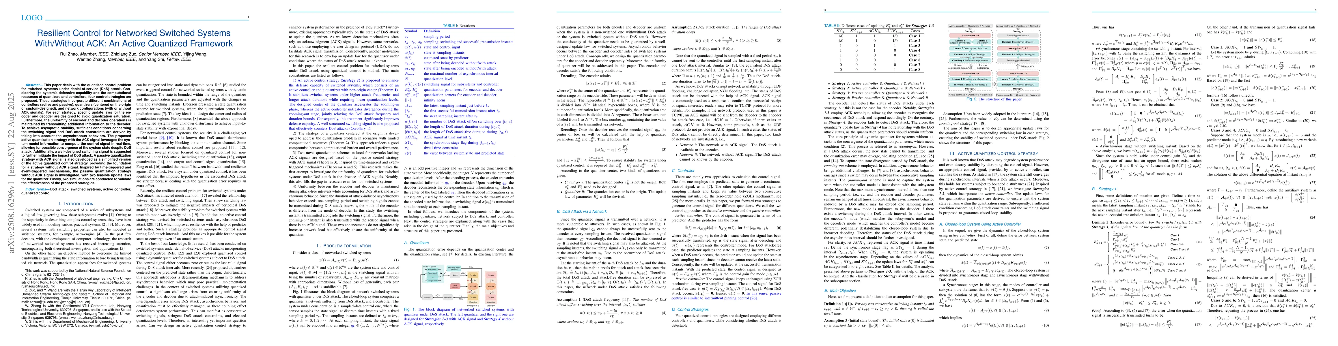 Thumbnail for Resilient Control for Networked Switched Systems With/Without ACK: An
  Active Quantized Framework