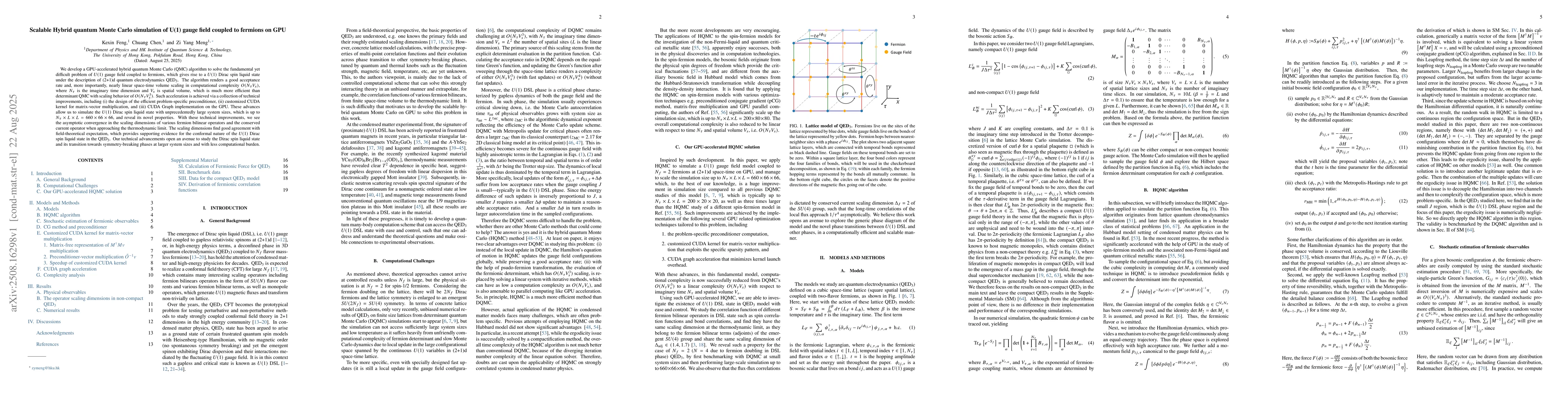 Thumbnail for Scalable Hybrid quantum Monte Carlo simulation of U(1) gauge field
  coupled to fermions on GPU