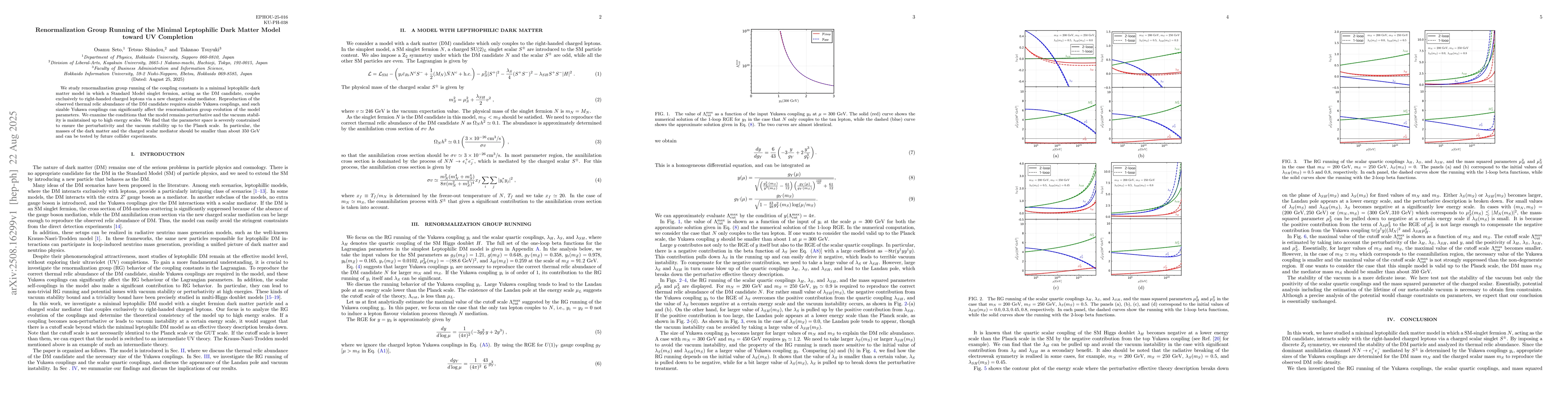 Thumbnail for Renormalization Group Running of the Minimal Leptophilic Dark Matter
  Model toward UV Completion