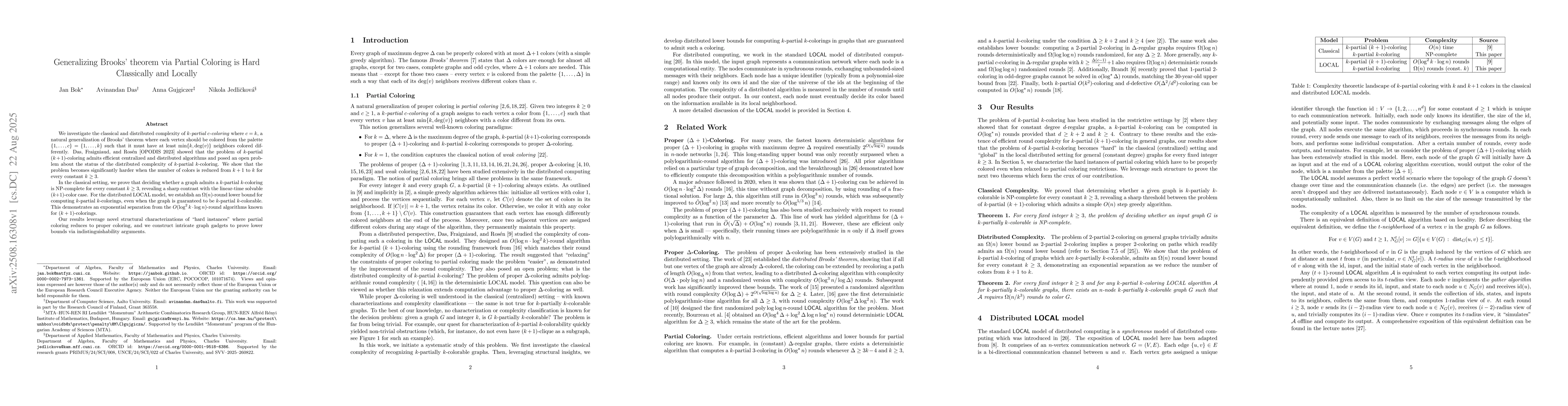 Thumbnail for Generalizing Brooks' theorem via Partial Coloring is Hard Classically
  and Locally