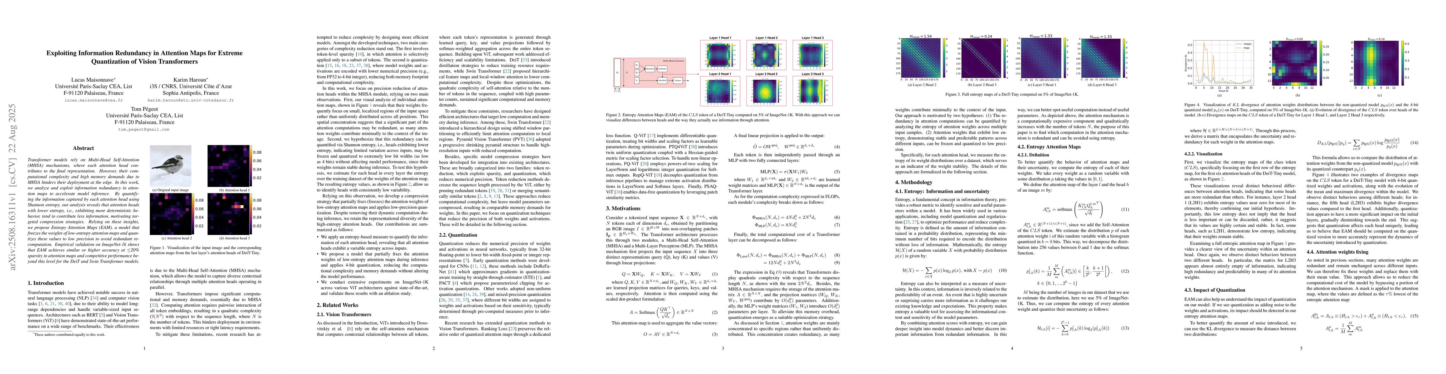 Thumbnail for Exploiting Information Redundancy in Attention Maps for Extreme
  Quantization of Vision Transformers