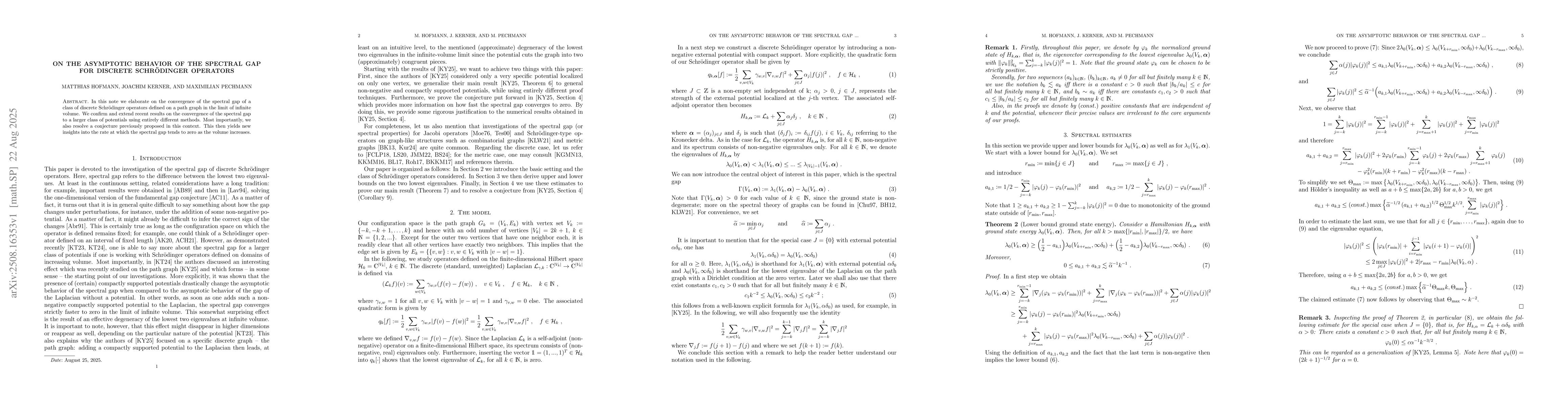 Thumbnail for On the asymptotic behavior of the spectral gap for discrete
  Schrödinger operators