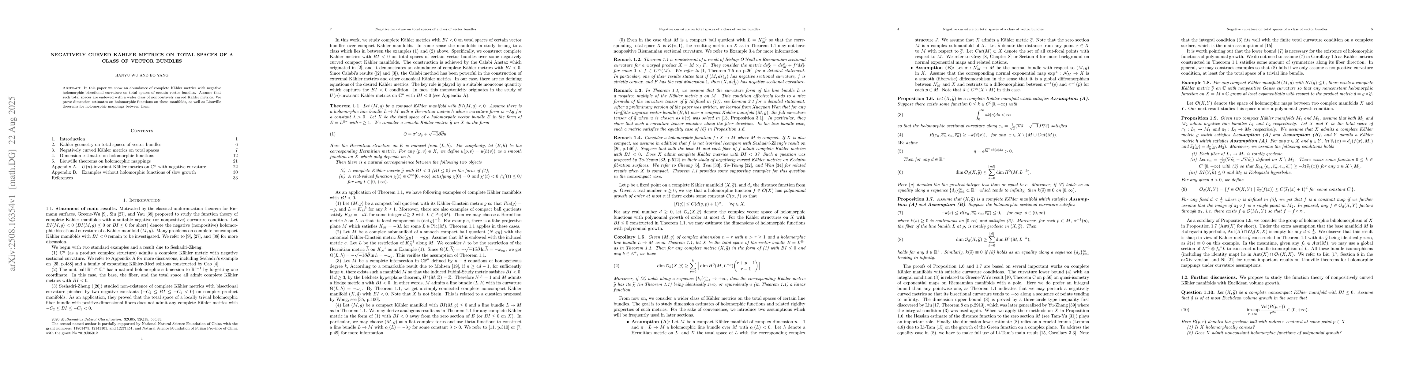 Thumbnail for Negatively curved Kähler metrics on total spaces of a class of vector
  bundles