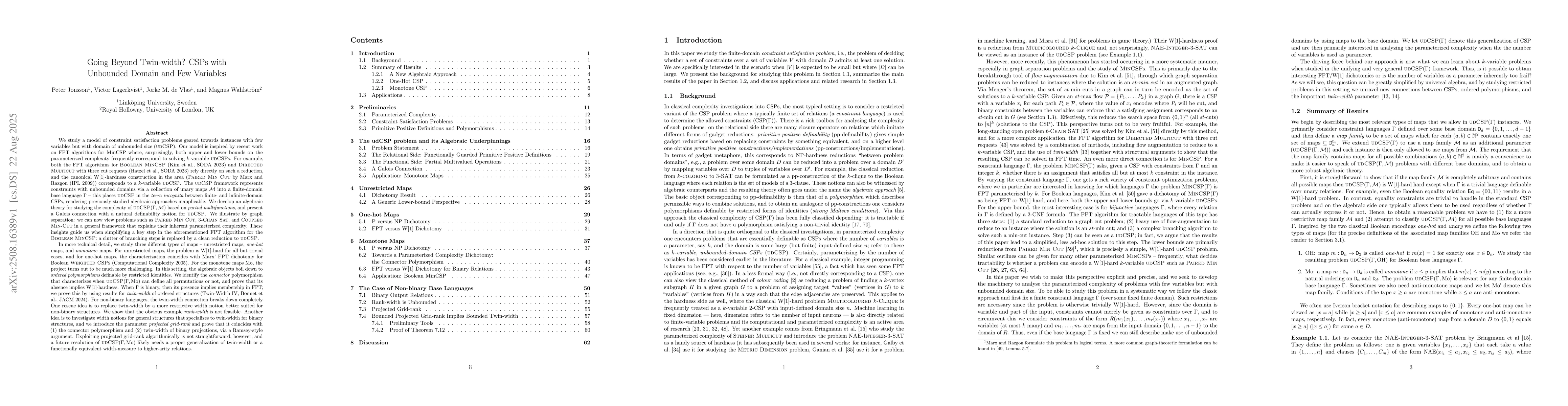 Thumbnail for Going Beyond Twin-width? CSPs with Unbounded Domain and Few Variables