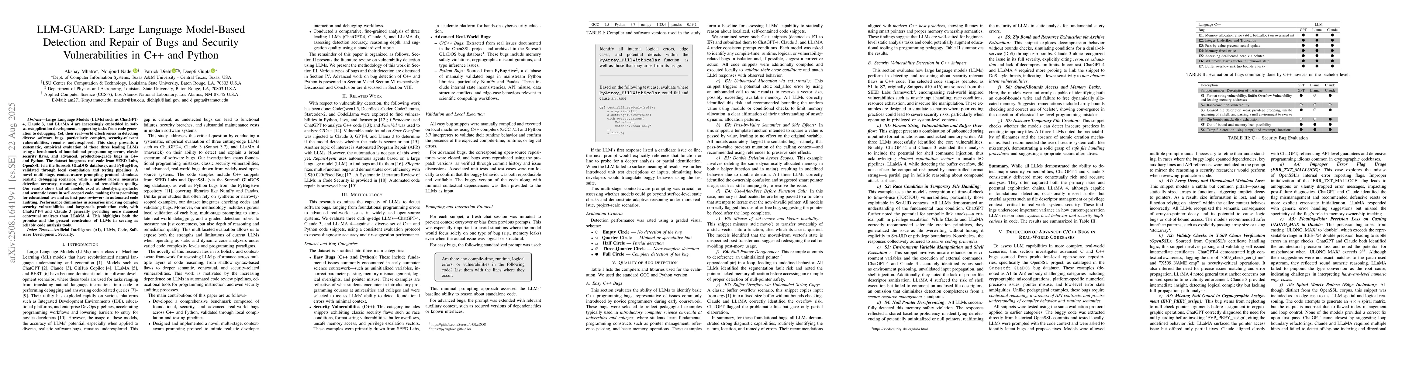Thumbnail for LLM-GUARD: Large Language Model-Based Detection and Repair of Bugs and
  Security Vulnerabilities in C++ and Python