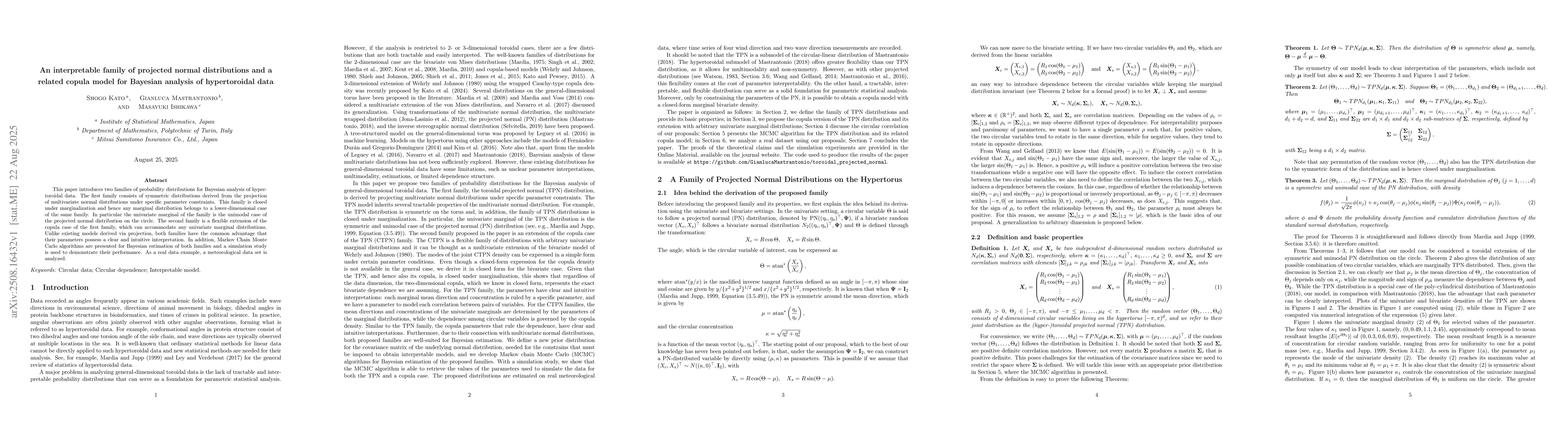 Thumbnail for An interpretable family of projected normal distributions and a related
  copula model for Bayesian analysis of hypertoroidal data