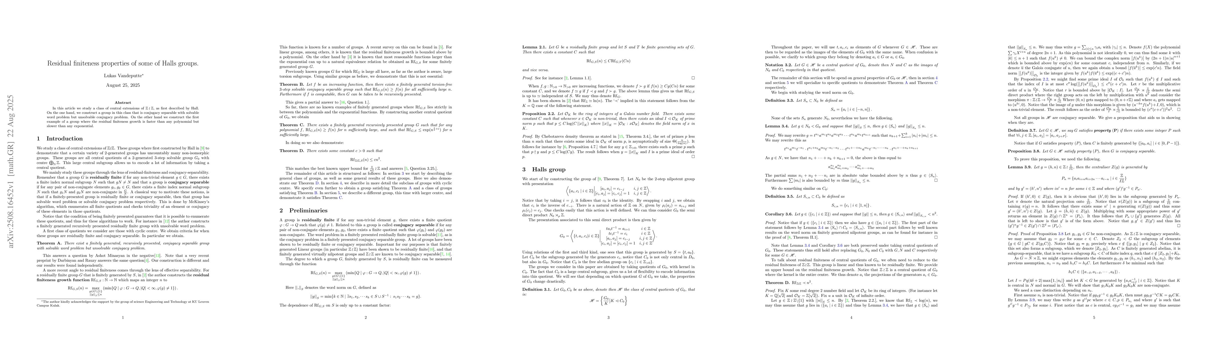 Thumbnail for Residual finiteness properties of some of Halls groups