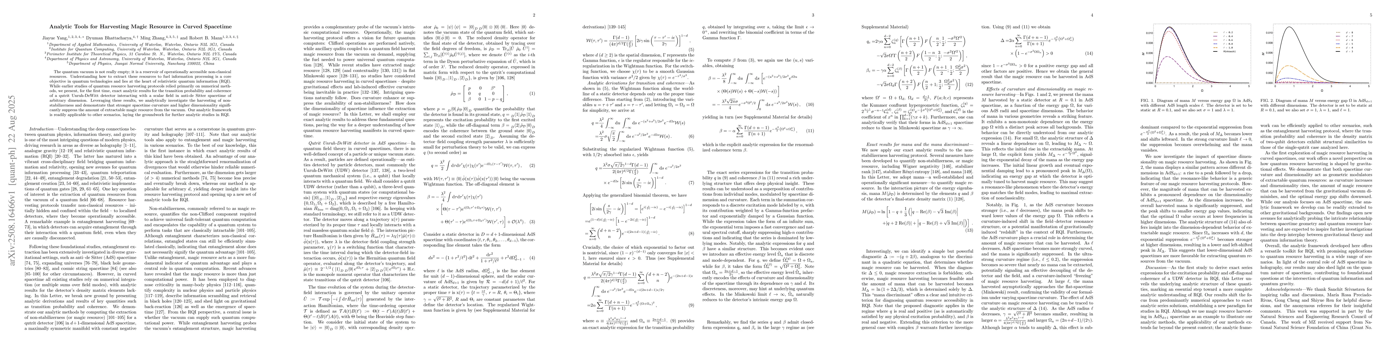 Thumbnail for Analytic Tools for Harvesting Magic Resource in Curved Spacetime