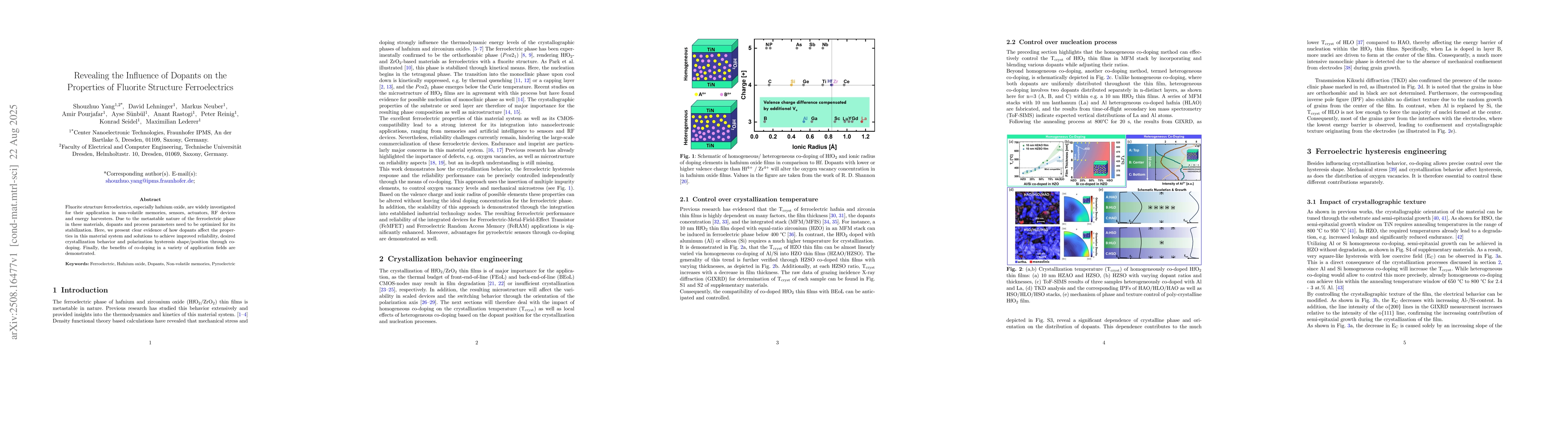 Thumbnail for Revealing the Influence of Dopants on the Properties of Fluorite
  Structure Ferroelectrics