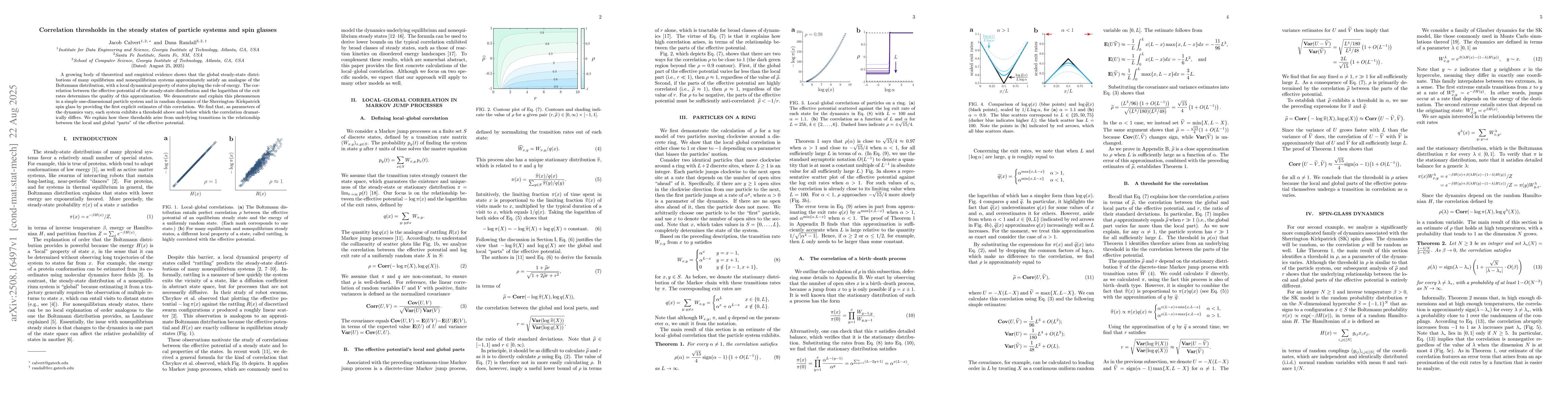 Thumbnail for Correlation thresholds in the steady states of particle systems and spin
  glasses
