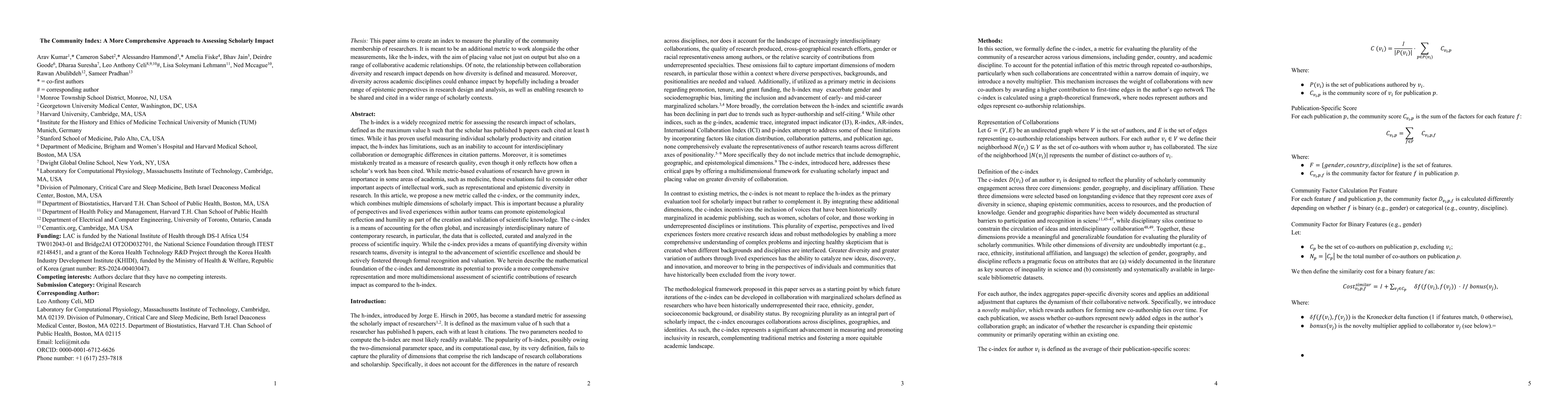 Thumbnail for The Community Index: A More Comprehensive Approach to Assessing
  Scholarly Impact