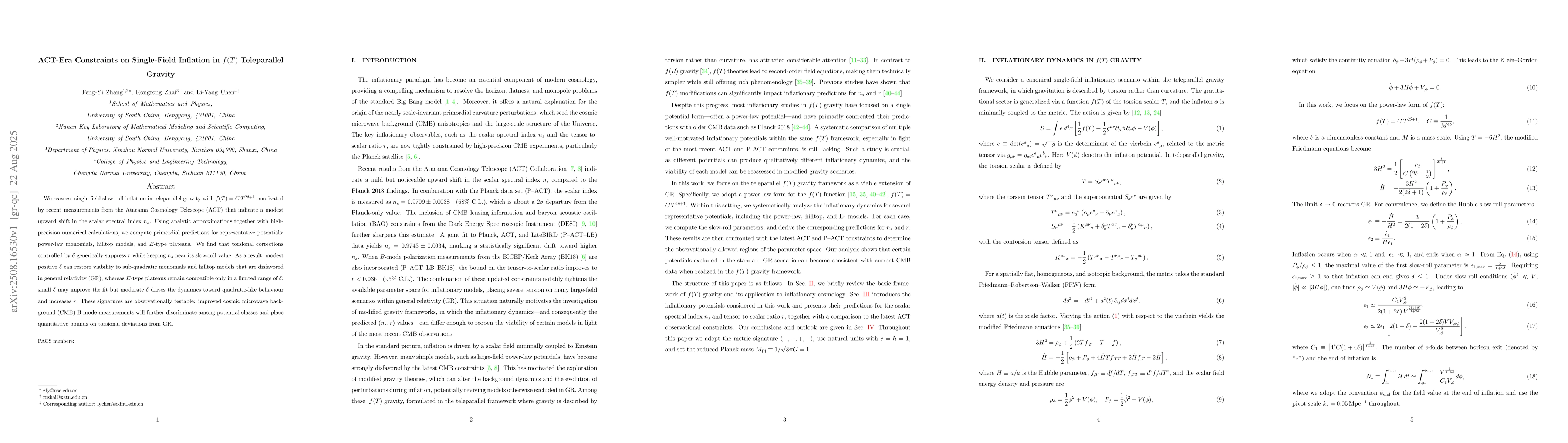 Thumbnail for ACT-Era Constraints on Single-Field Inflation in $f(T)$ Teleparallel
  Gravity
