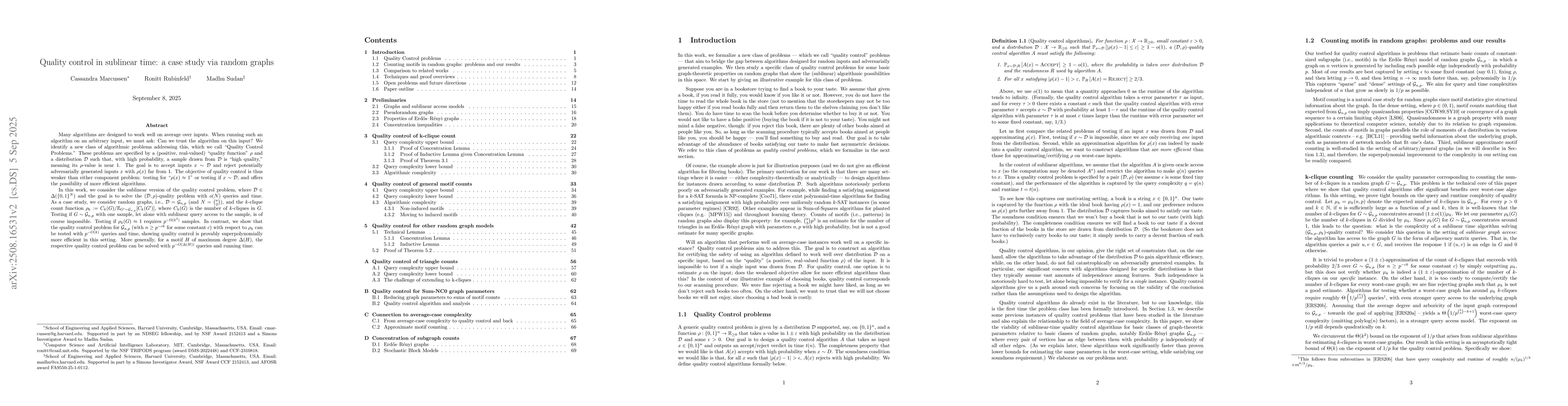 Thumbnail for Quality control in sublinear time: a case study via random graphs