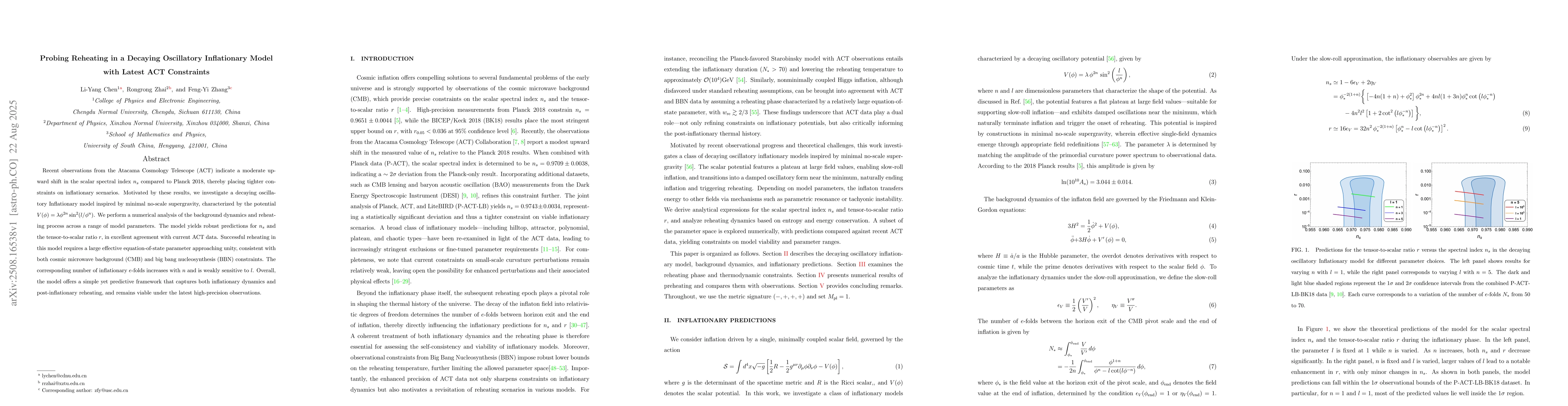 Thumbnail for Probing Reheating in a Decaying Oscillatory Inflationary Model with
  Latest ACT Constraints