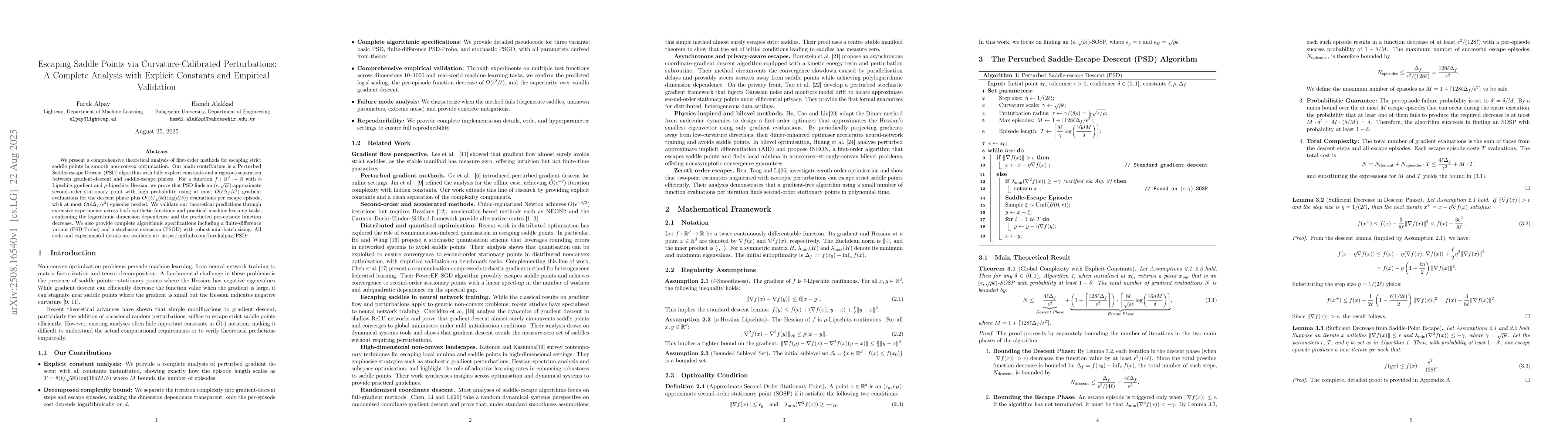 Thumbnail for Escaping Saddle Points via Curvature-Calibrated Perturbations: A
  Complete Analysis with Explicit Constants and Empirical Validation