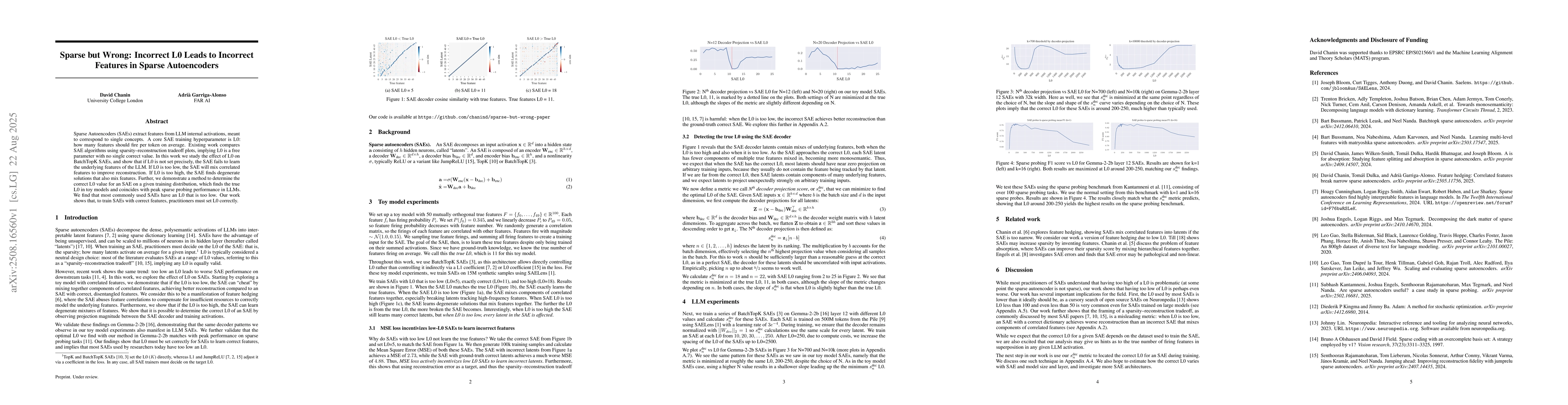 Thumbnail for Sparse but Wrong: Incorrect L0 Leads to Incorrect Features in Sparse
  Autoencoders