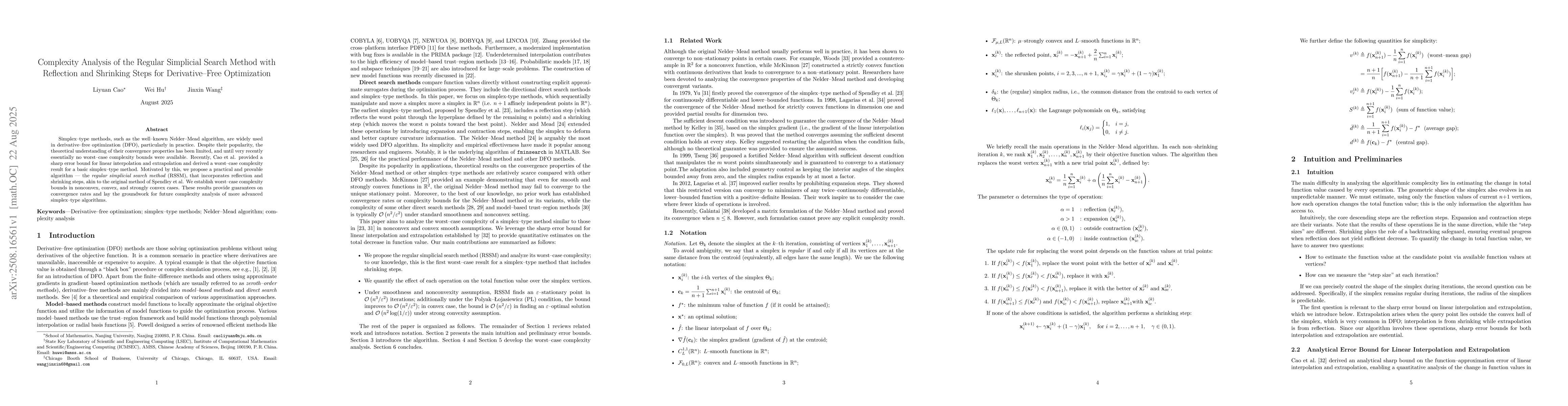 Thumbnail for Complexity Analysis of the Regular Simplicial Search Method with
  Reflection and Shrinking Steps for Derivative-Free Optimization