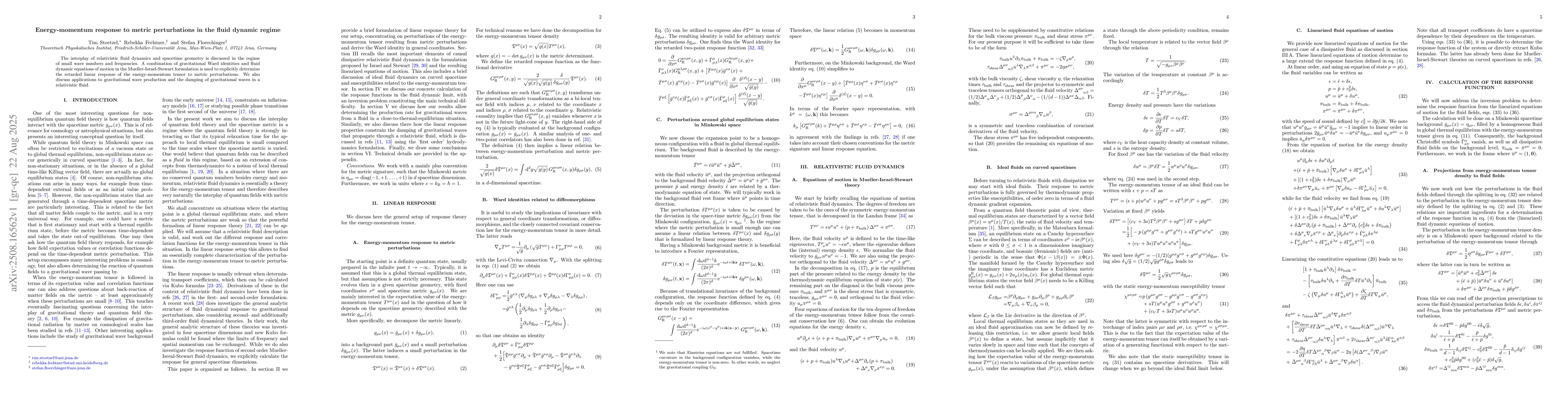 Thumbnail for Energy-momentum response to metric perturbations in the fluid dynamic
  regime