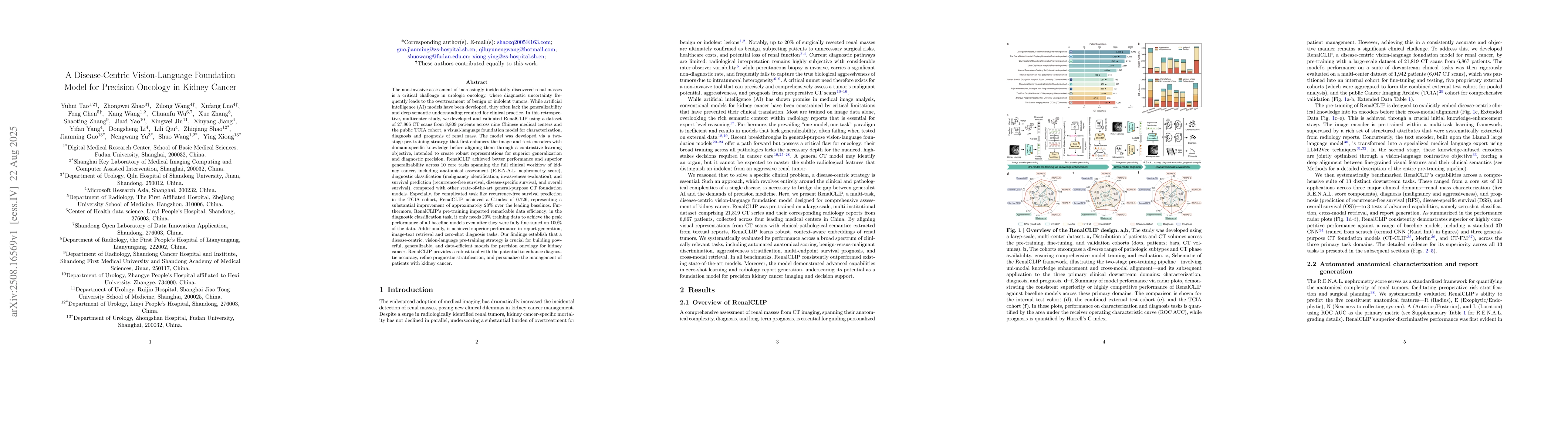 Thumbnail for A Disease-Centric Vision-Language Foundation Model for Precision
  Oncology in Kidney Cancer