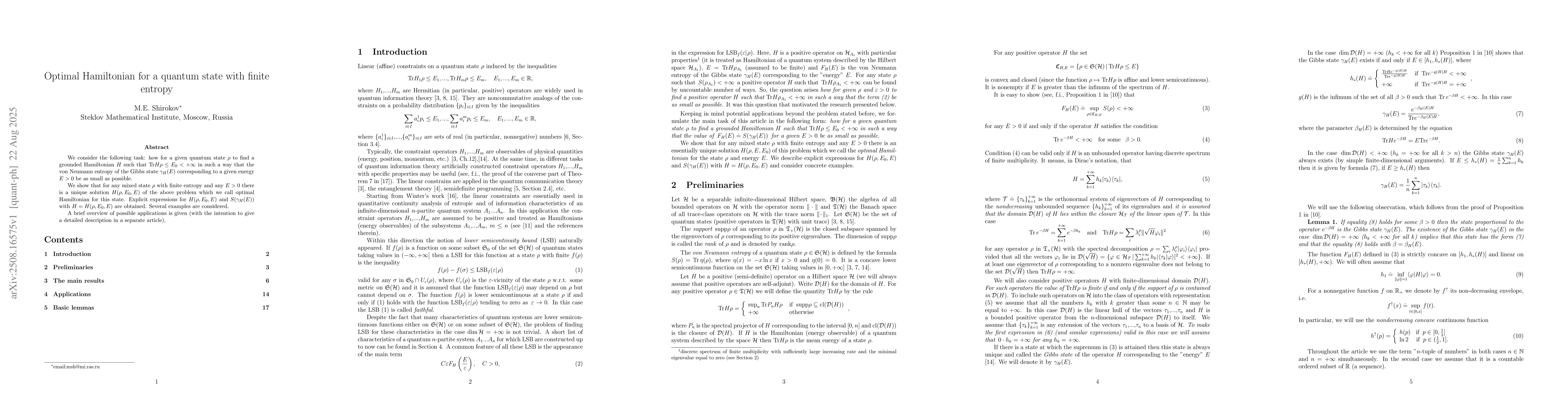 Thumbnail for Optimal Hamiltonian for a quantum state with finite entropy