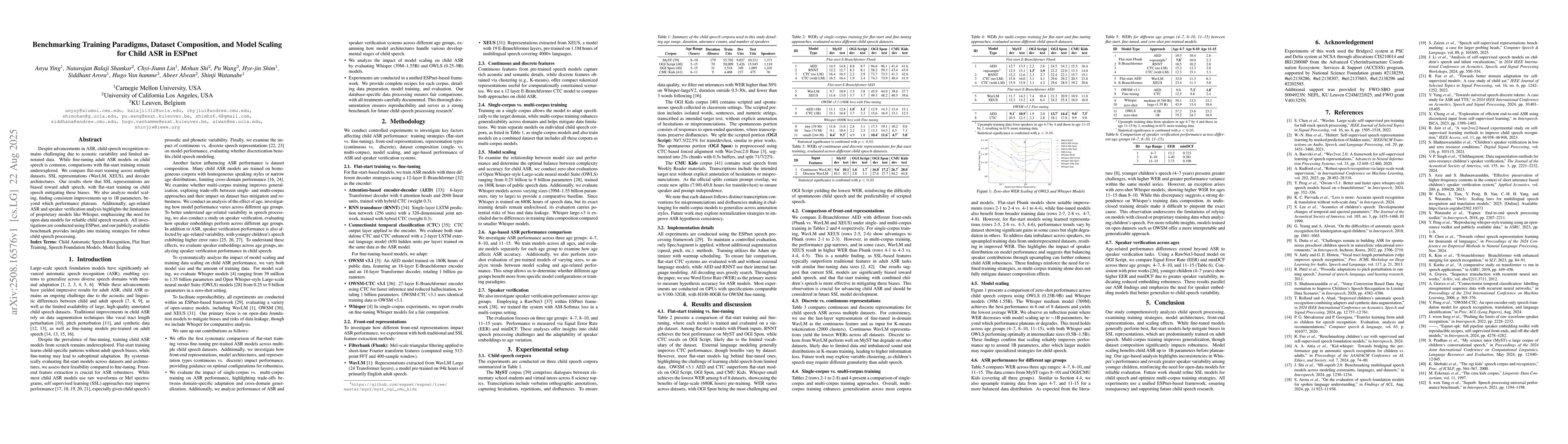 Thumbnail for Benchmarking Training Paradigms, Dataset Composition, and Model Scaling
  for Child ASR in ESPnet