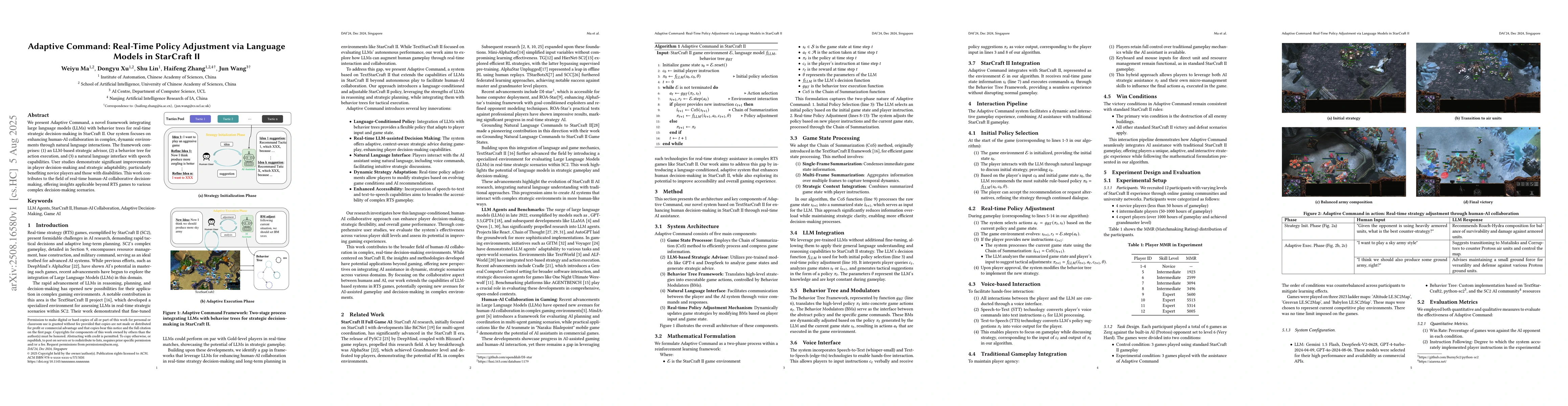 Thumbnail for Adaptive Command: Real-Time Policy Adjustment via Language Models in
  StarCraft II