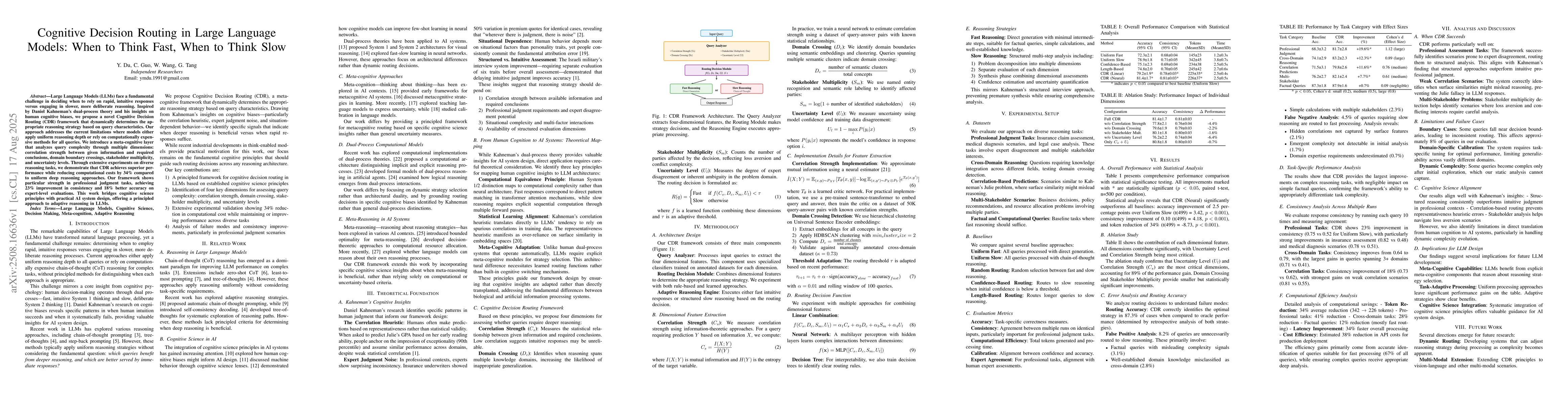 Thumbnail for Cognitive Decision Routing in Large Language Models: When to Think Fast,
  When to Think Slow