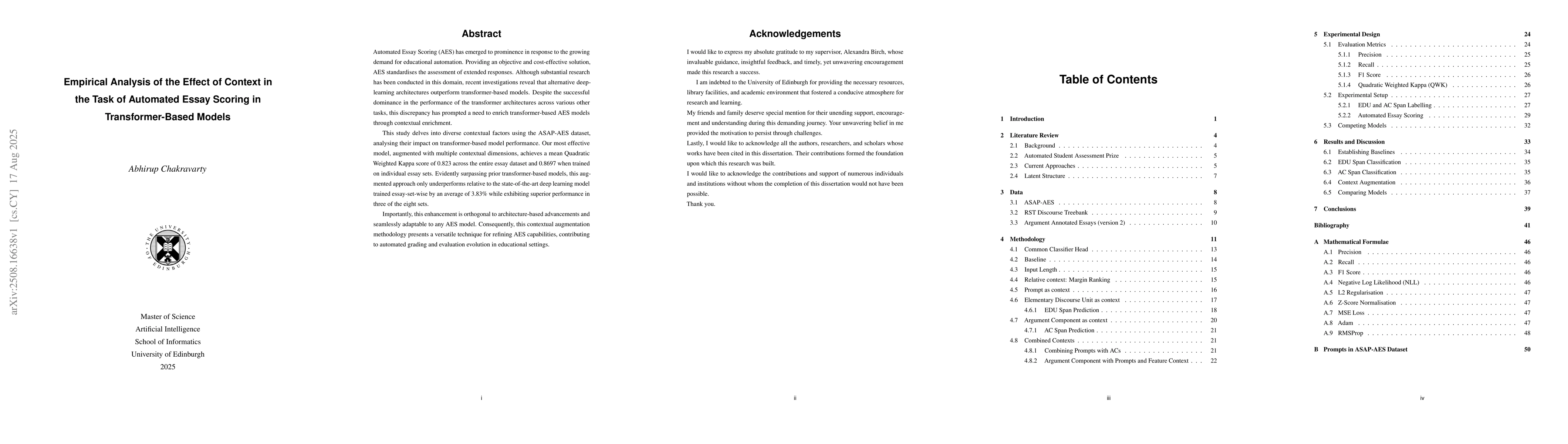 Thumbnail for Empirical Analysis of the Effect of Context in the Task of Automated
  Essay Scoring in Transformer-Based Models