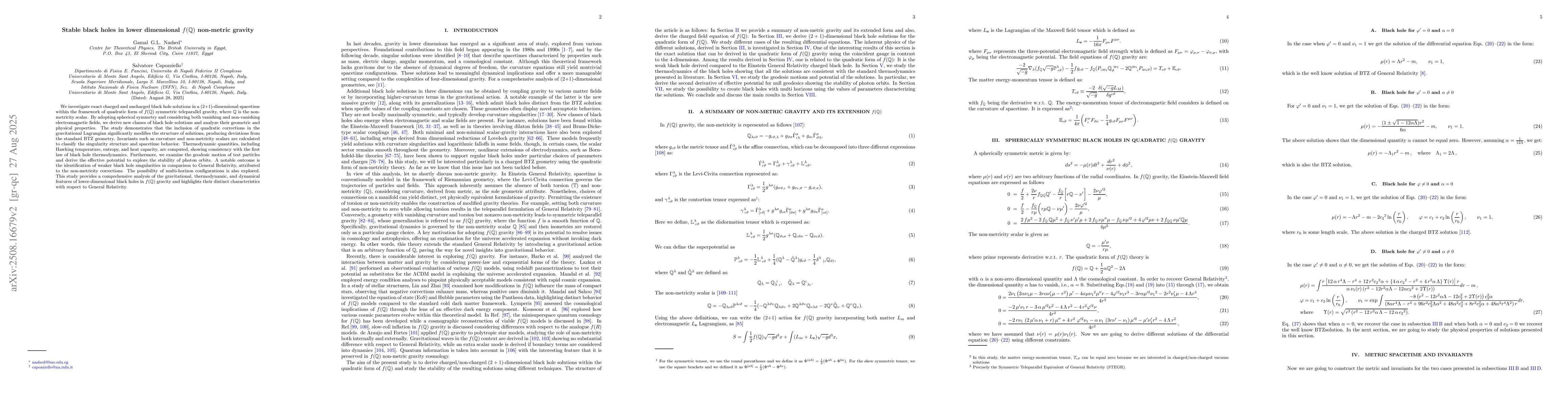 Thumbnail for Stable black holes in lower dimensional $f(\mathbb{Q})$ non-metric
  gravity