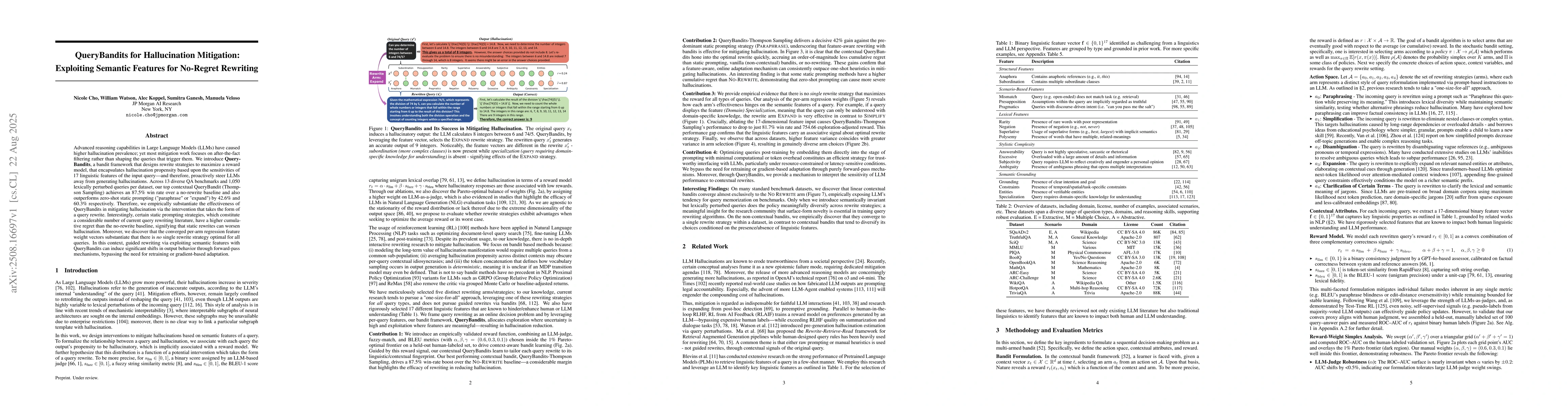 Thumbnail for QueryBandits for Hallucination Mitigation: Exploiting Semantic Features
  for No-Regret Rewriting