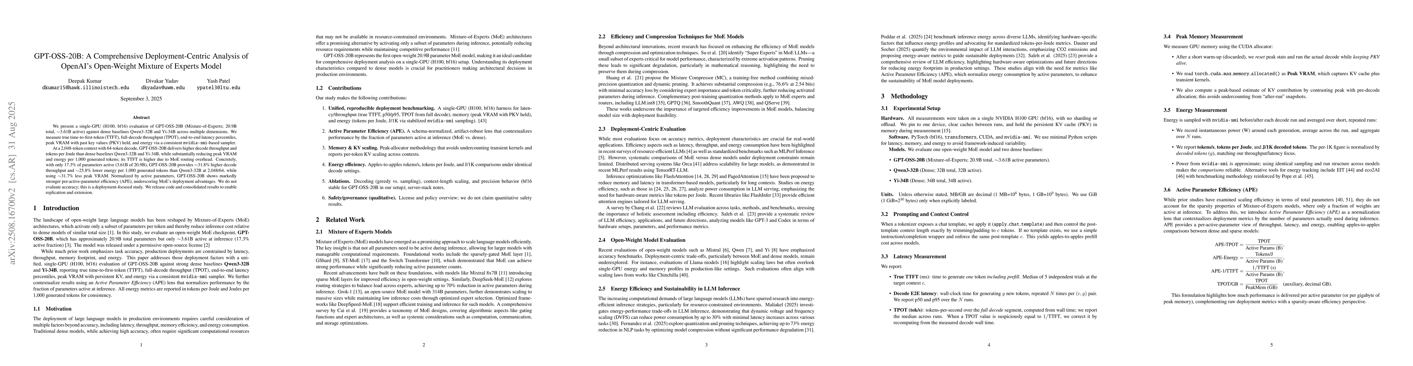 Thumbnail for GPT-OSS-20B: A Comprehensive Deployment-Centric Analysis of OpenAI's
  Open-Weight Mixture of Experts Model
