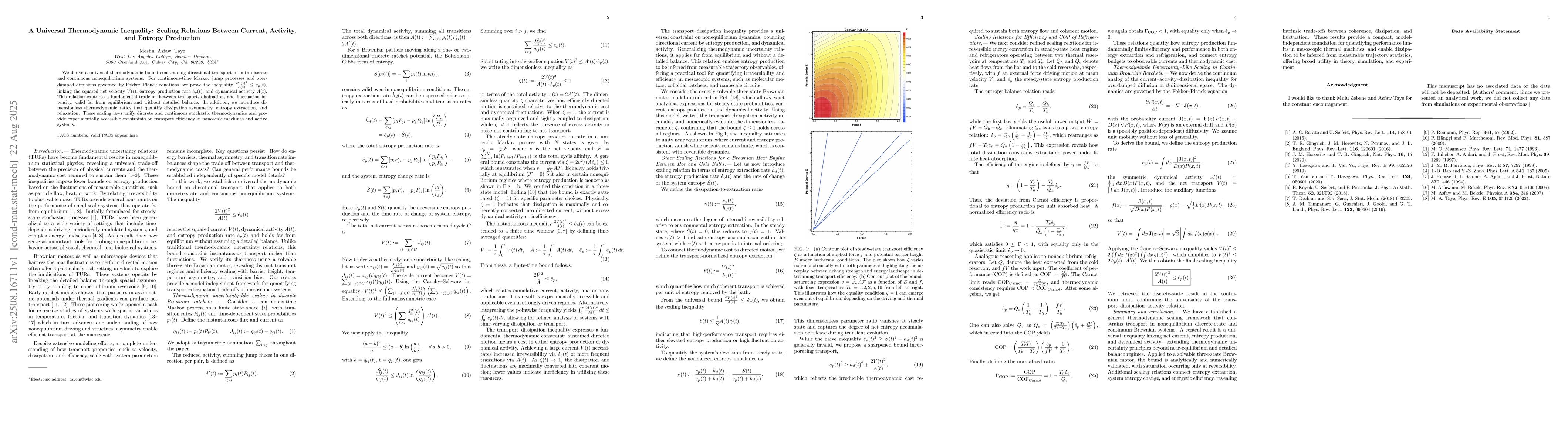 Thumbnail for A Universal Thermodynamic Inequality: Scaling Relations Between Current,
  Activity, and Entropy Production