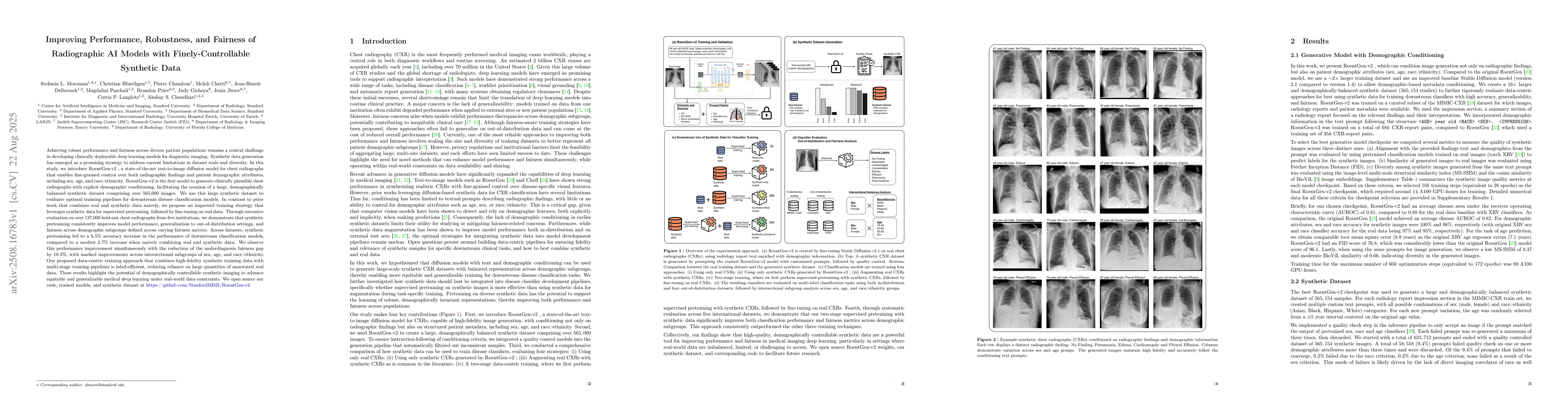Thumbnail for Improving Performance, Robustness, and Fairness of Radiographic AI
  Models with Finely-Controllable Synthetic Data